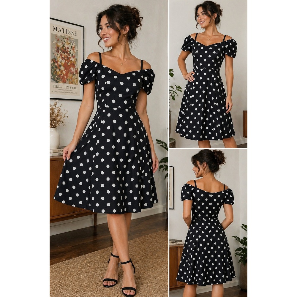 Byer Too! Dress Polka Dot Black White Off Shoulder Rockabilly Retro Size 5